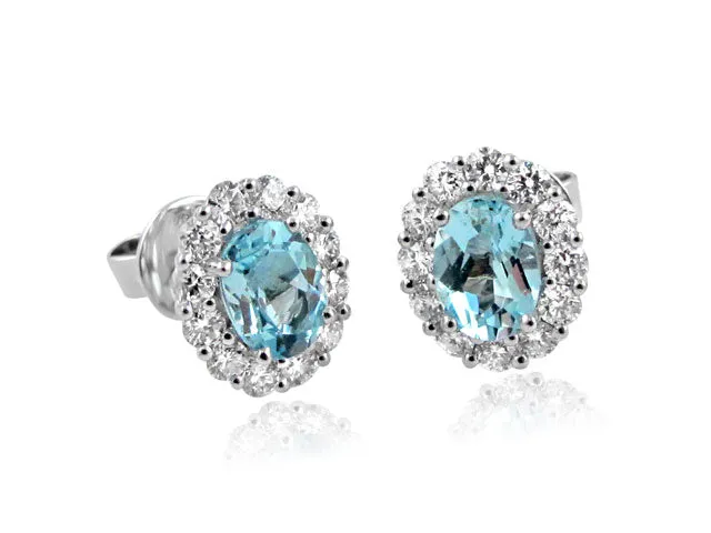 2.28ct tw  Aquamarine & Diamond Oval Stud Earrings