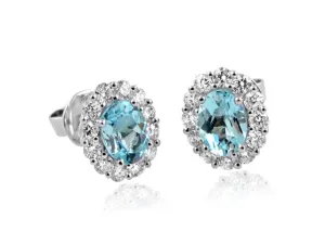 2.28ct tw  Aquamarine & Diamond Oval Stud Earrings