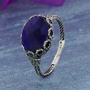 2.9 Carat Natural Blue Lapis Lazuli Gemstone 925 Sterling Silver Solitaire Ring Set Setting Gemstone ring Gypsy ring, Boho ring, Hippie ring