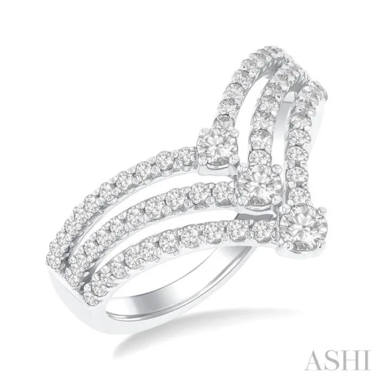 3/4 ctw Triple Chevron Round Cut Diamond Fashion Ring in 14K White Gold