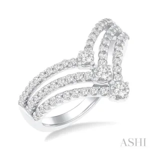 3/4 ctw Triple Chevron Round Cut Diamond Fashion Ring in 14K White Gold