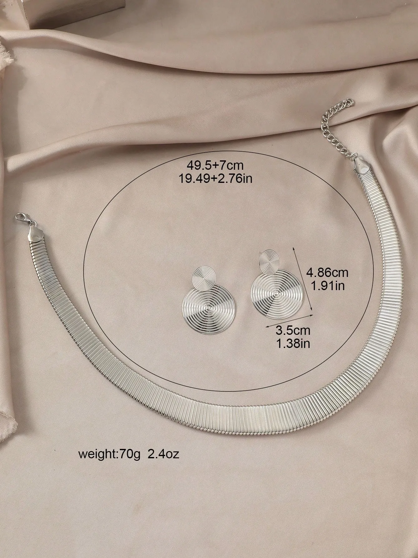 3pcs/Set Luxurious Metal Style Adjustable Collar Necklace & Metal Earrings & Neck Chain