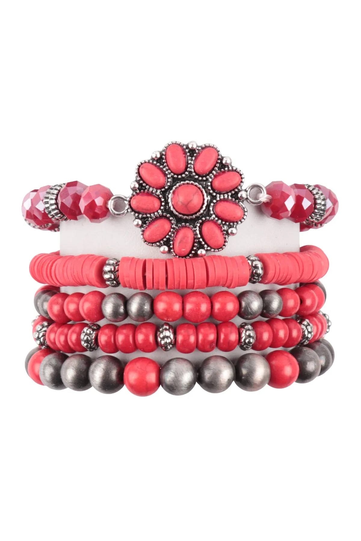 5 LINES WESTERN CONCHO FLOWER STONE BRACELET