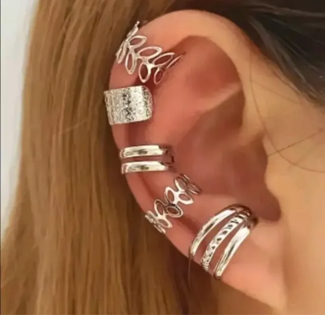 5 pc Silver and Gold Ear Cuff Helix Cartilage Clip On Wrap Earrings Fast Free Shipping