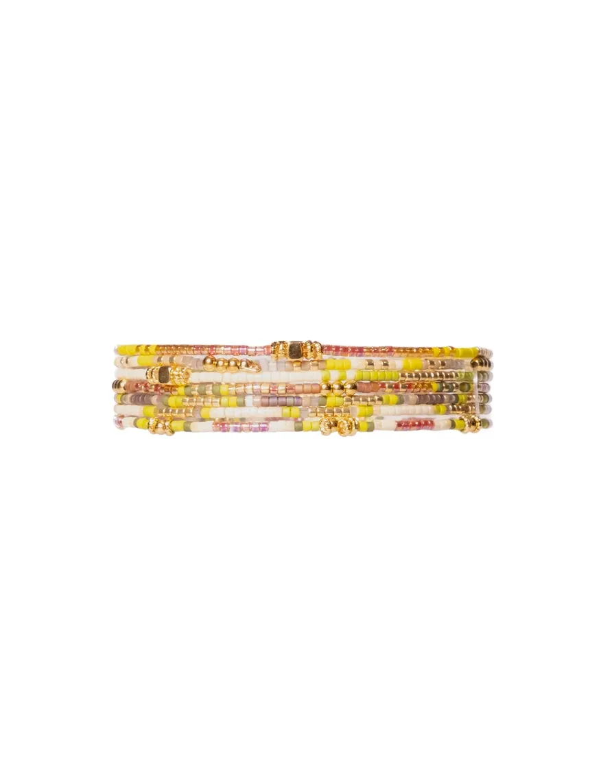 7 Miyuki Beaded Stretch Bracelets - Citron / Tan / Cream