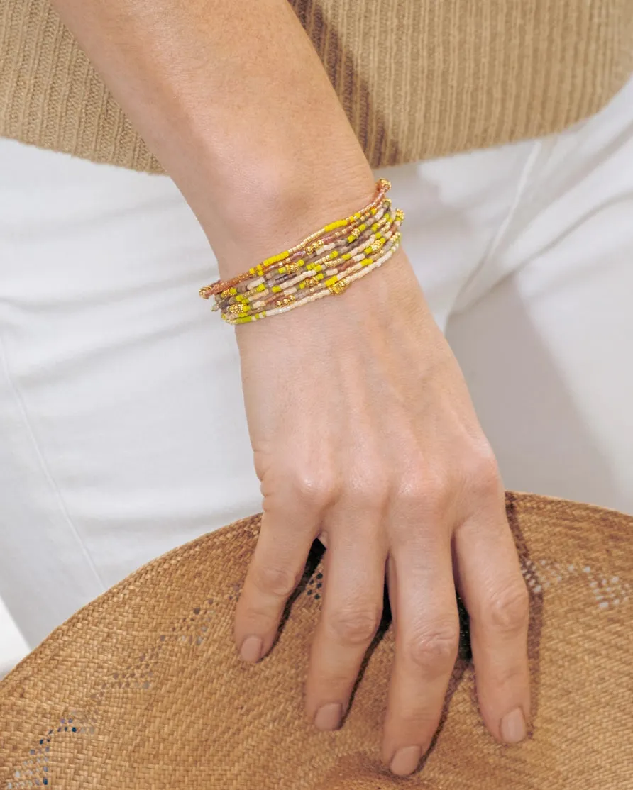 7 Miyuki Beaded Stretch Bracelets - Citron / Tan / Cream