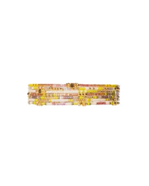 7 Miyuki Beaded Stretch Bracelets - Citron / Tan / Cream
