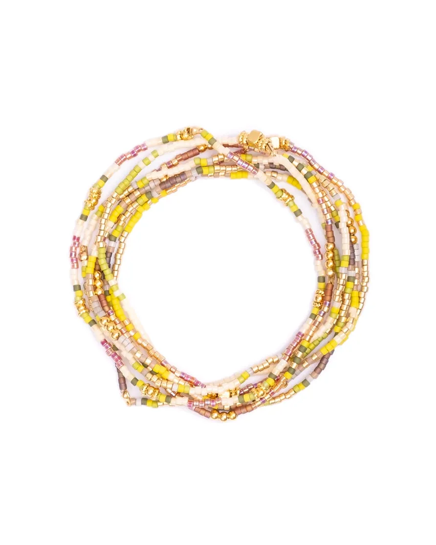 7 Miyuki Beaded Stretch Bracelets - Citron / Tan / Cream