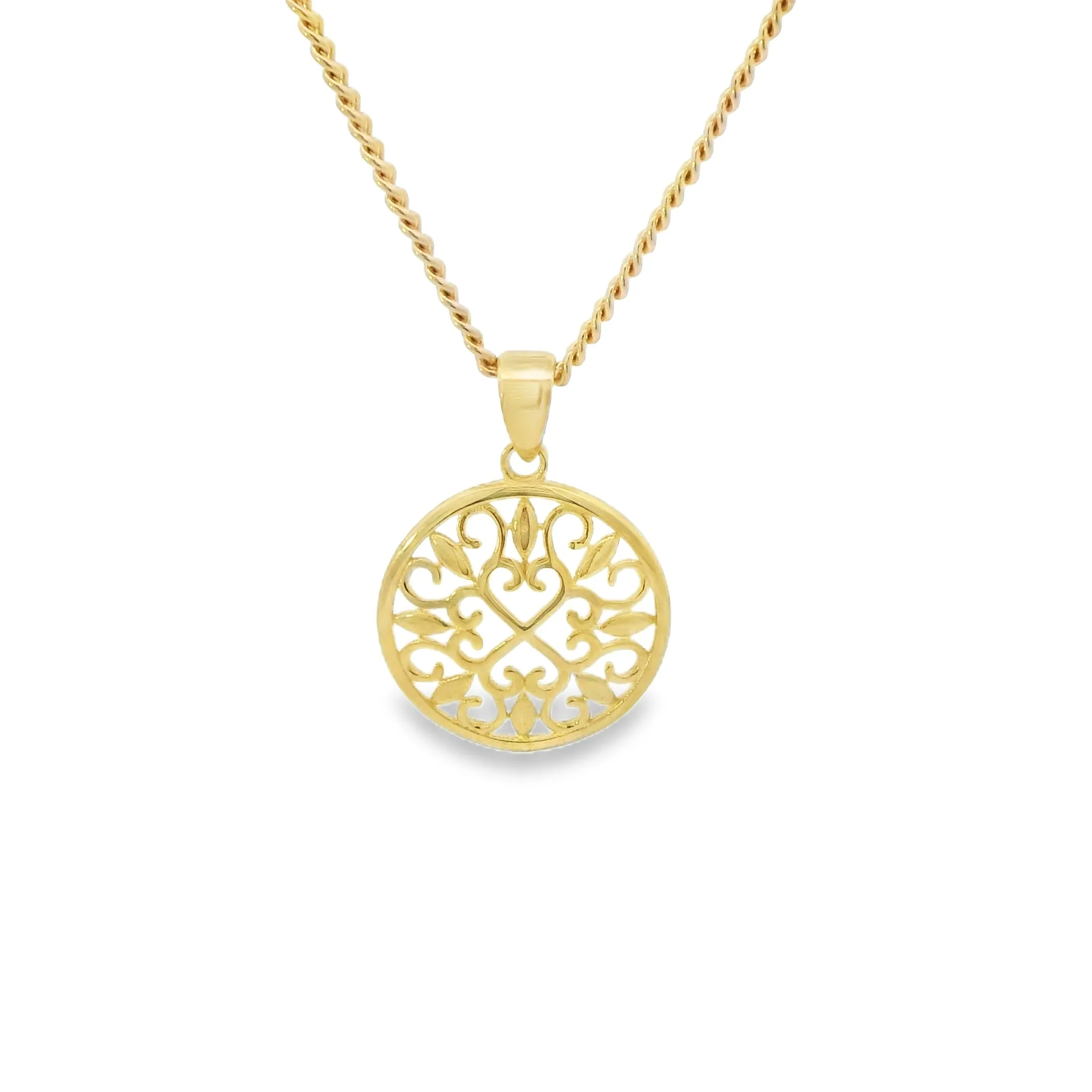 9ct Yellow Gold Filigree Patterned Pendant GPEN102