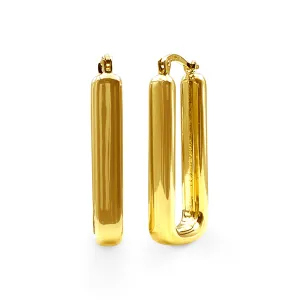 9ct Yellow Gold Silver Filled Bold Flat Rectangle Hoop Earrings