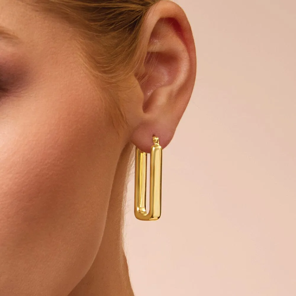 9ct Yellow Gold Silver Filled Bold Flat Rectangle Hoop Earrings