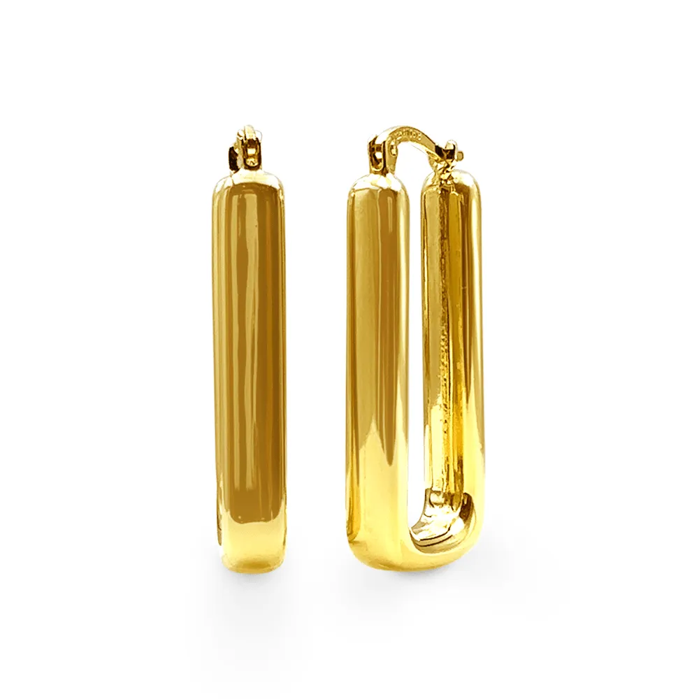 9ct Yellow Gold Silver Filled Bold Flat Rectangle Hoop Earrings