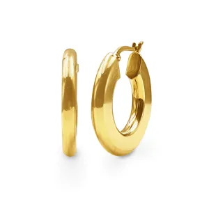 9ct Yellow Gold Silver Filled Medium Bold Round Flat Edged Hoop Earrings