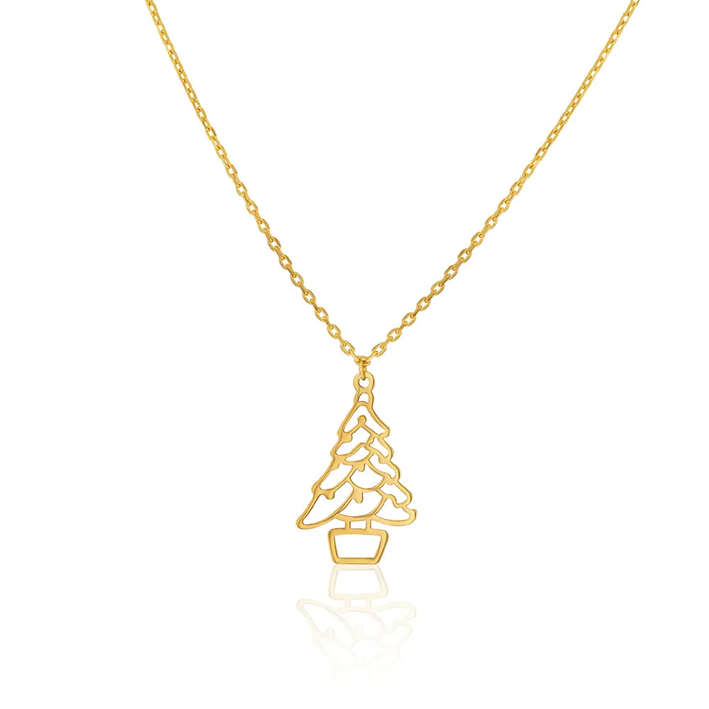 9ct Yellow Gold Xmas Tree Pendant With Chain