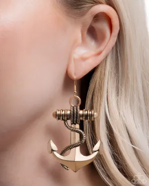 Adorable Anchor - Gold - Paparazzi Fishhook Earrings