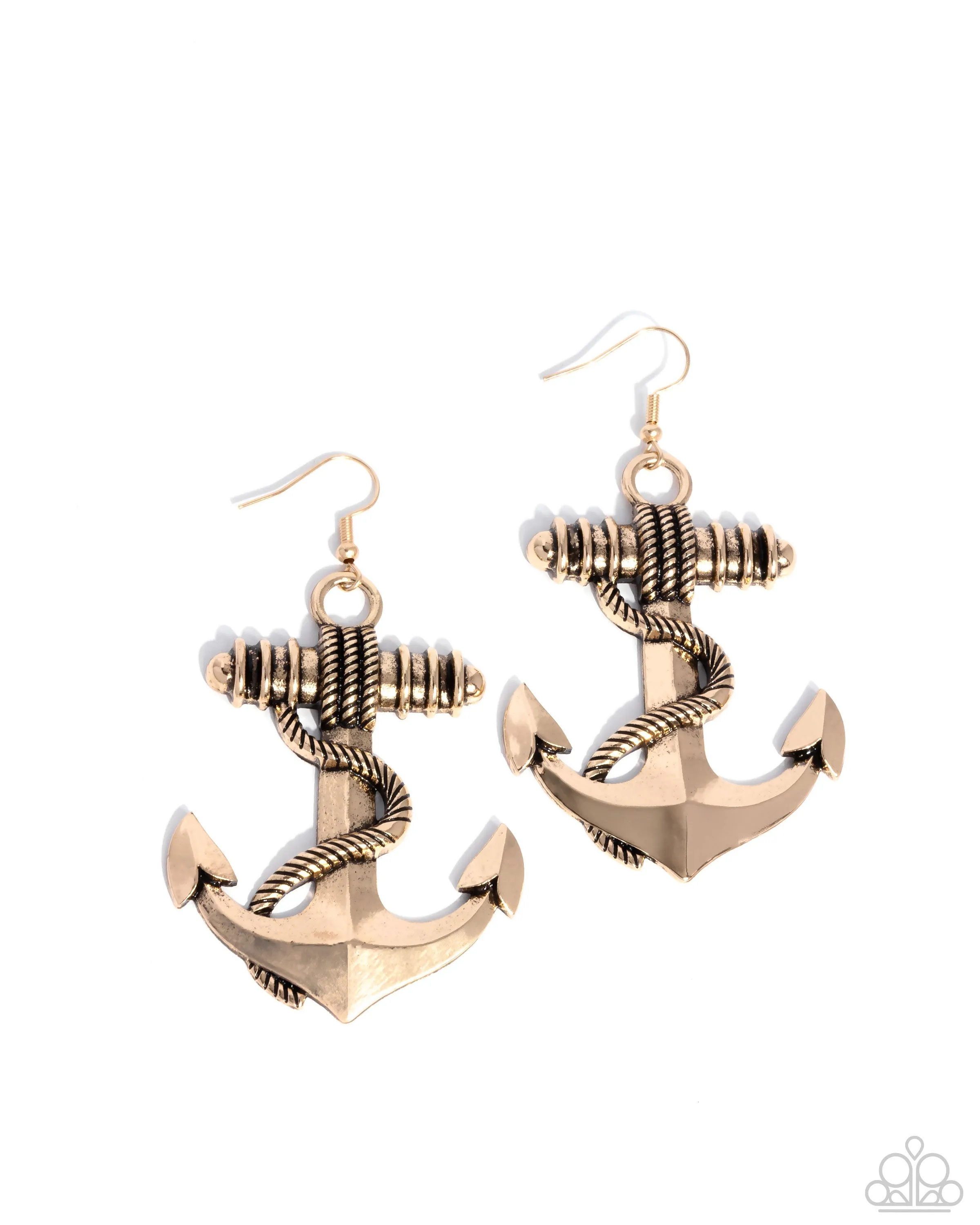 Adorable Anchor - Gold - Paparazzi Fishhook Earrings