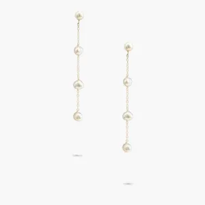 Amare Wear 14k Solid Gold Akoya Pearl Stud and Freshwater pearl 3 Drop Earrings