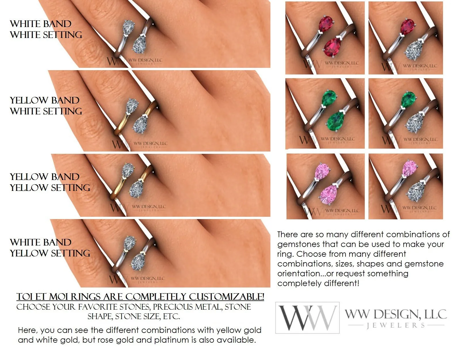 Amethyst & Moissanite 2 Stone Moi Et Toi Ring - 18k or 14k Gold (Y, W, R) or Platinum