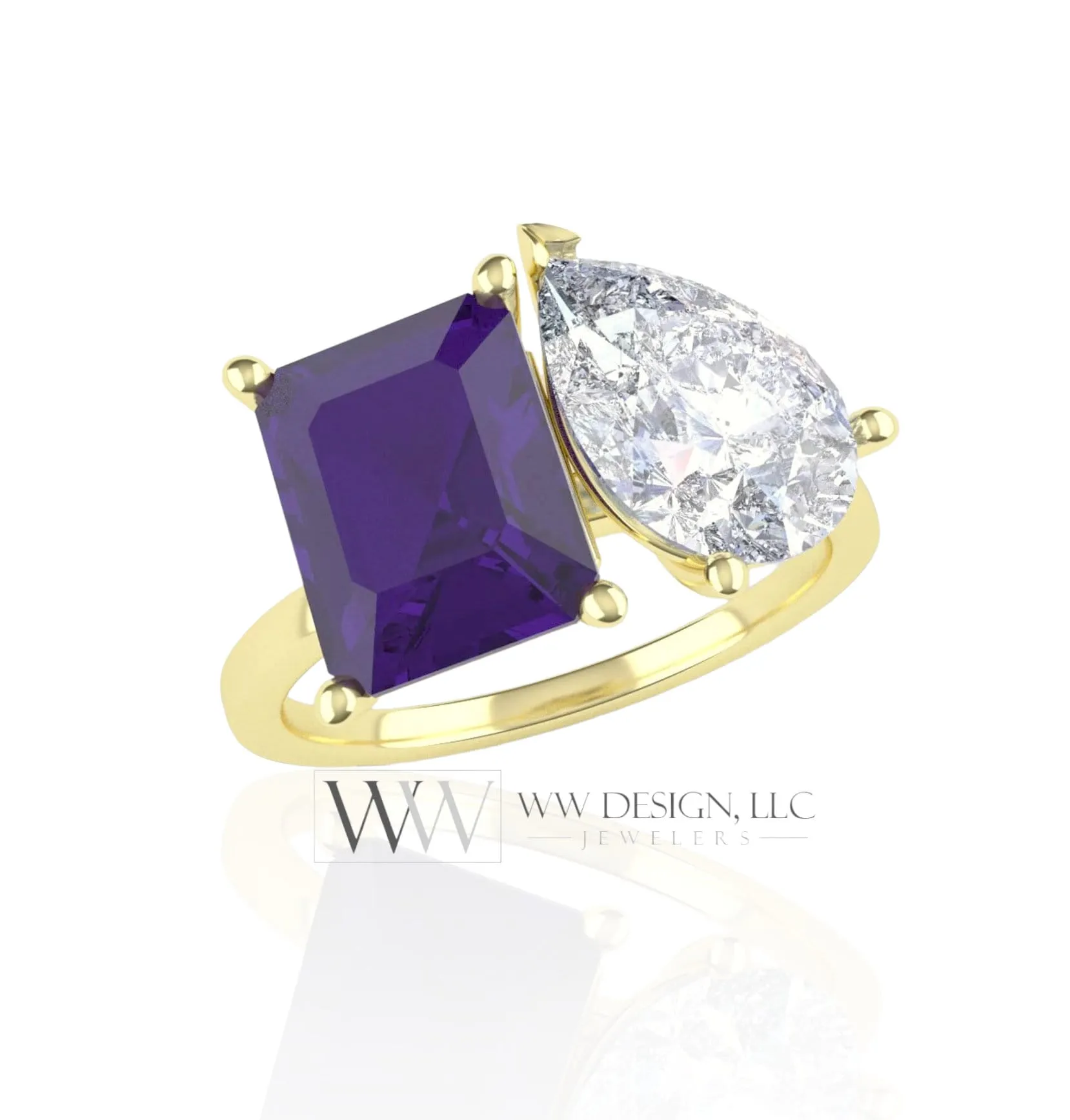 Amethyst & Moissanite 2 Stone Moi Et Toi Ring - 18k or 14k Gold (Y, W, R) or Platinum