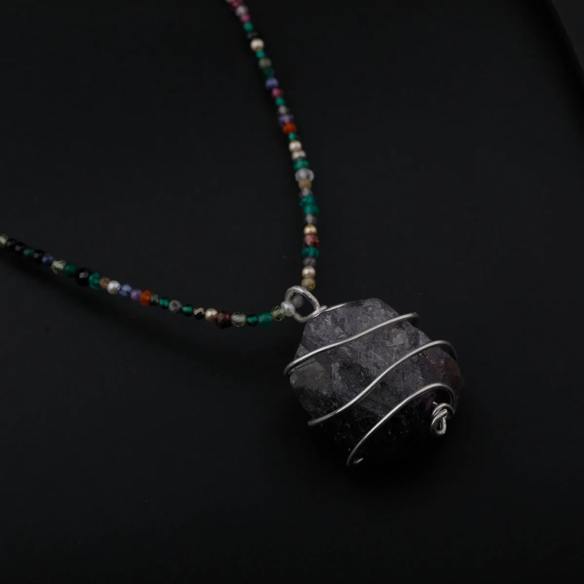 Amethyst Stone Pendant Necklace with Semi Precious Stones