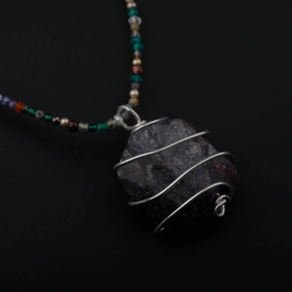 Amethyst Stone Pendant Necklace with Semi Precious Stones