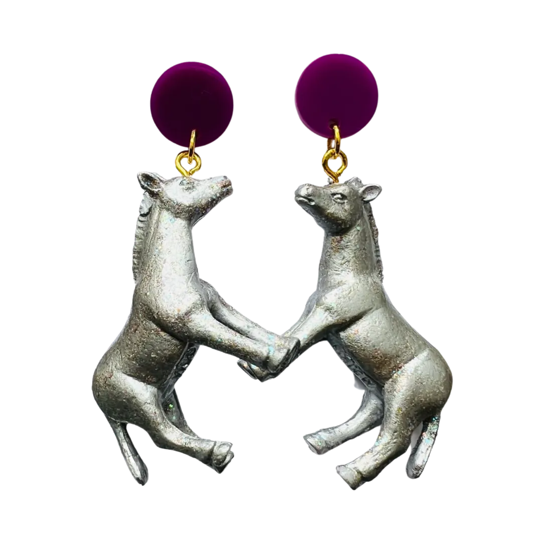 Animal Earrings Silver Horse