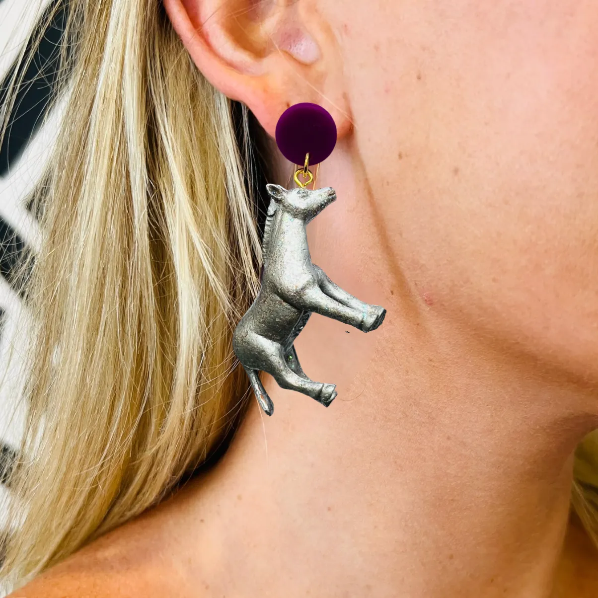 Animal Earrings Silver Horse