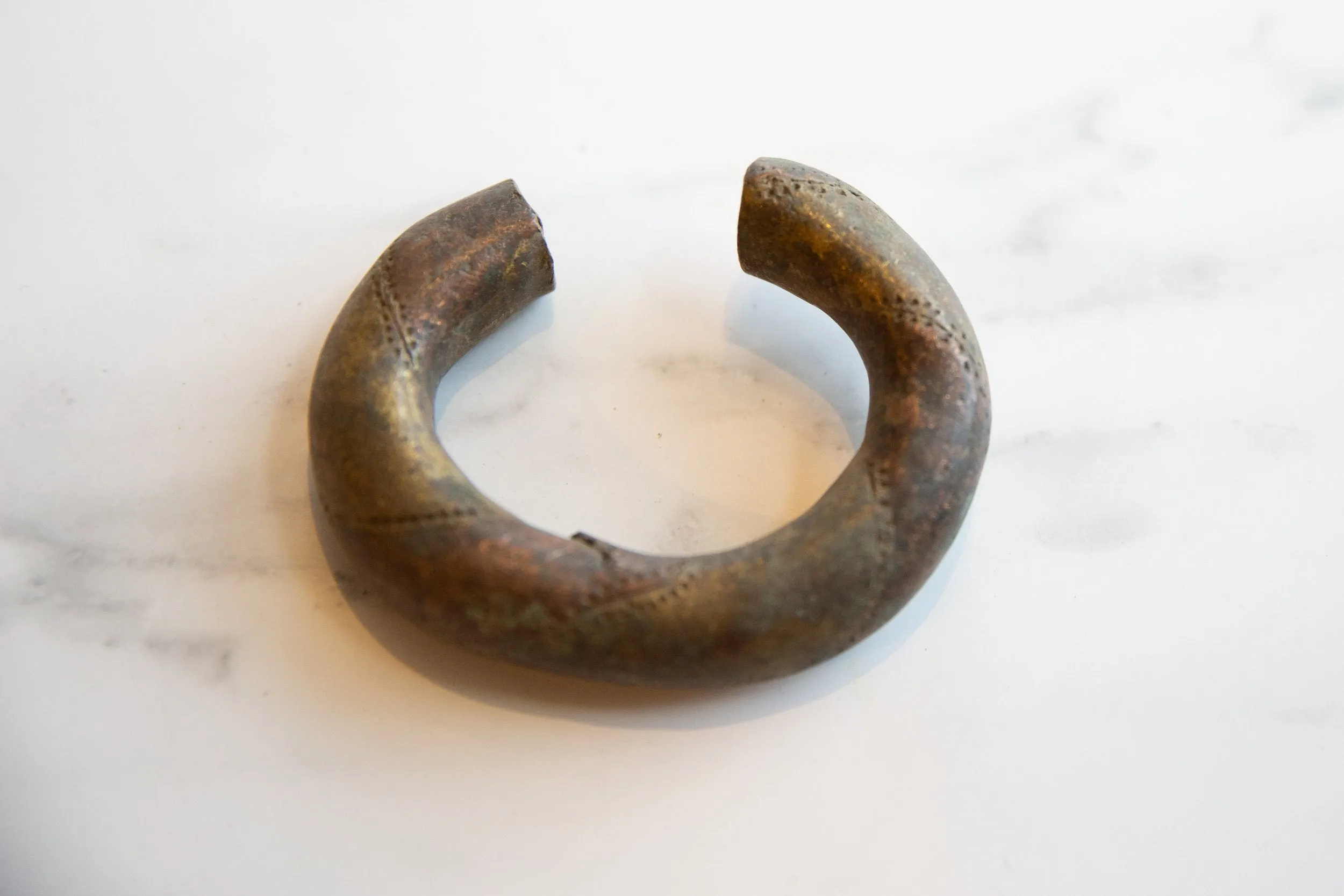 Antique African Copper and Bronze Barber Pole Design Bracelet