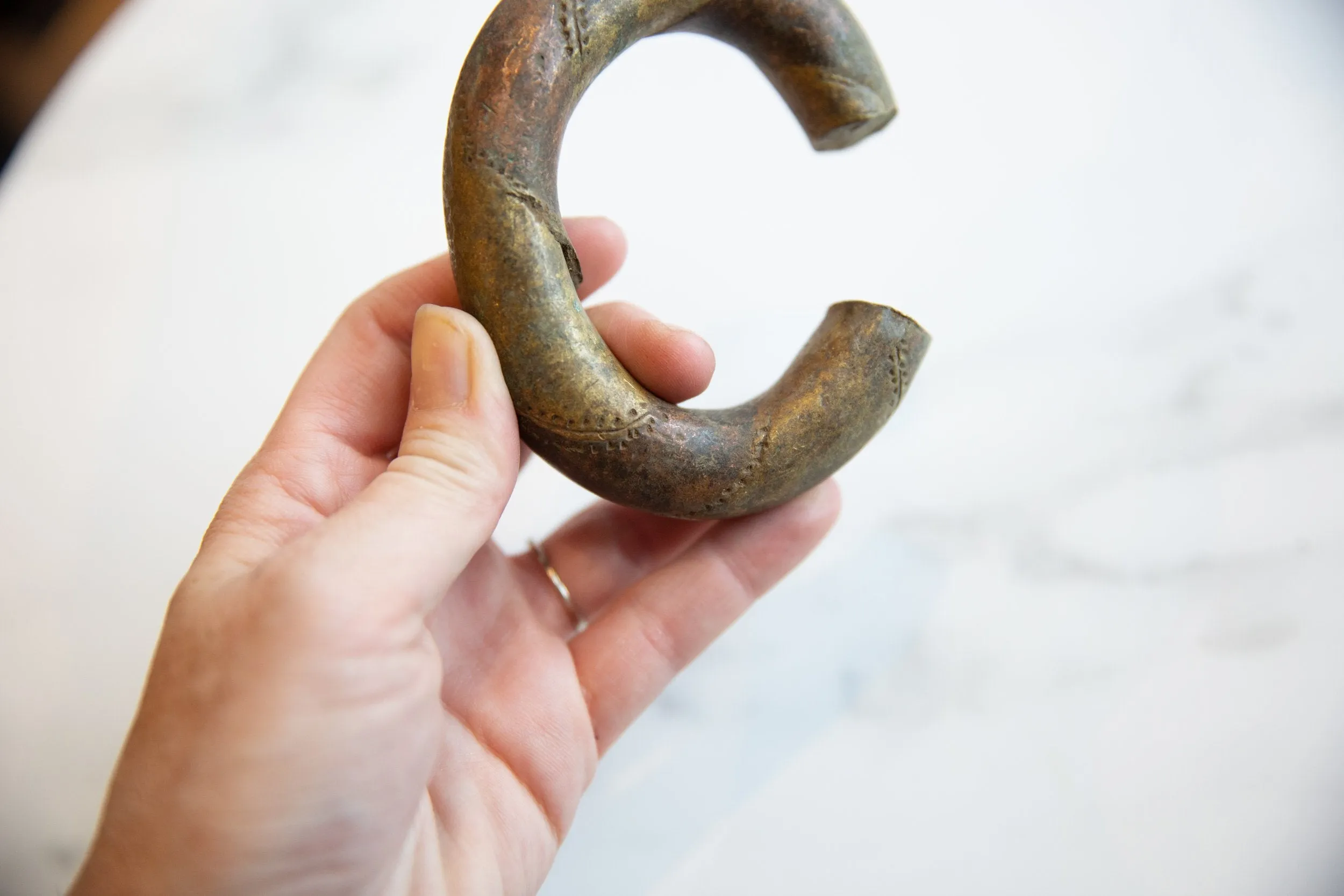 Antique African Copper and Bronze Barber Pole Design Bracelet