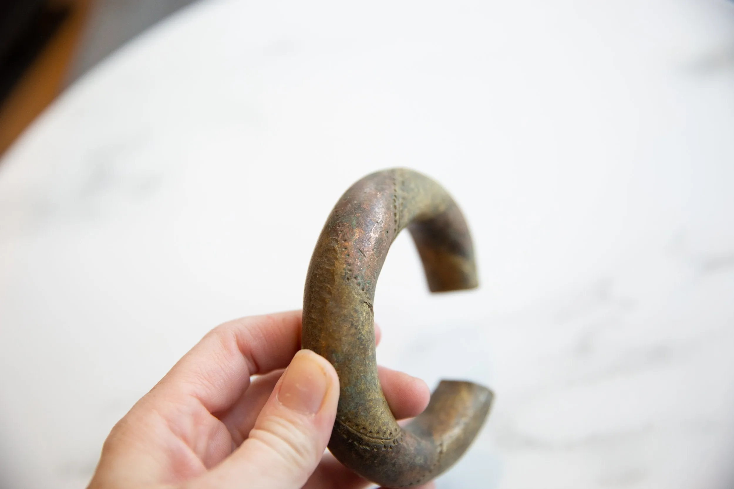 Antique African Copper and Bronze Barber Pole Design Bracelet