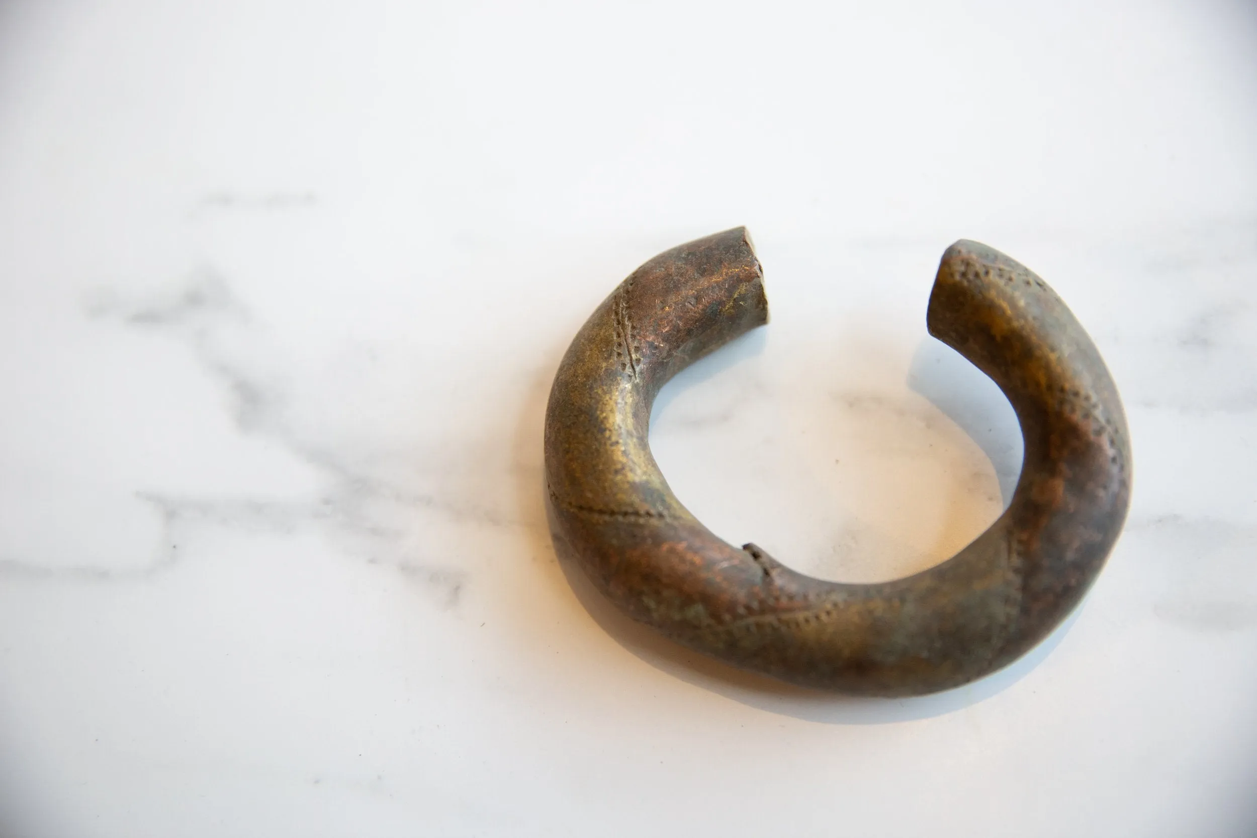 Antique African Copper and Bronze Barber Pole Design Bracelet