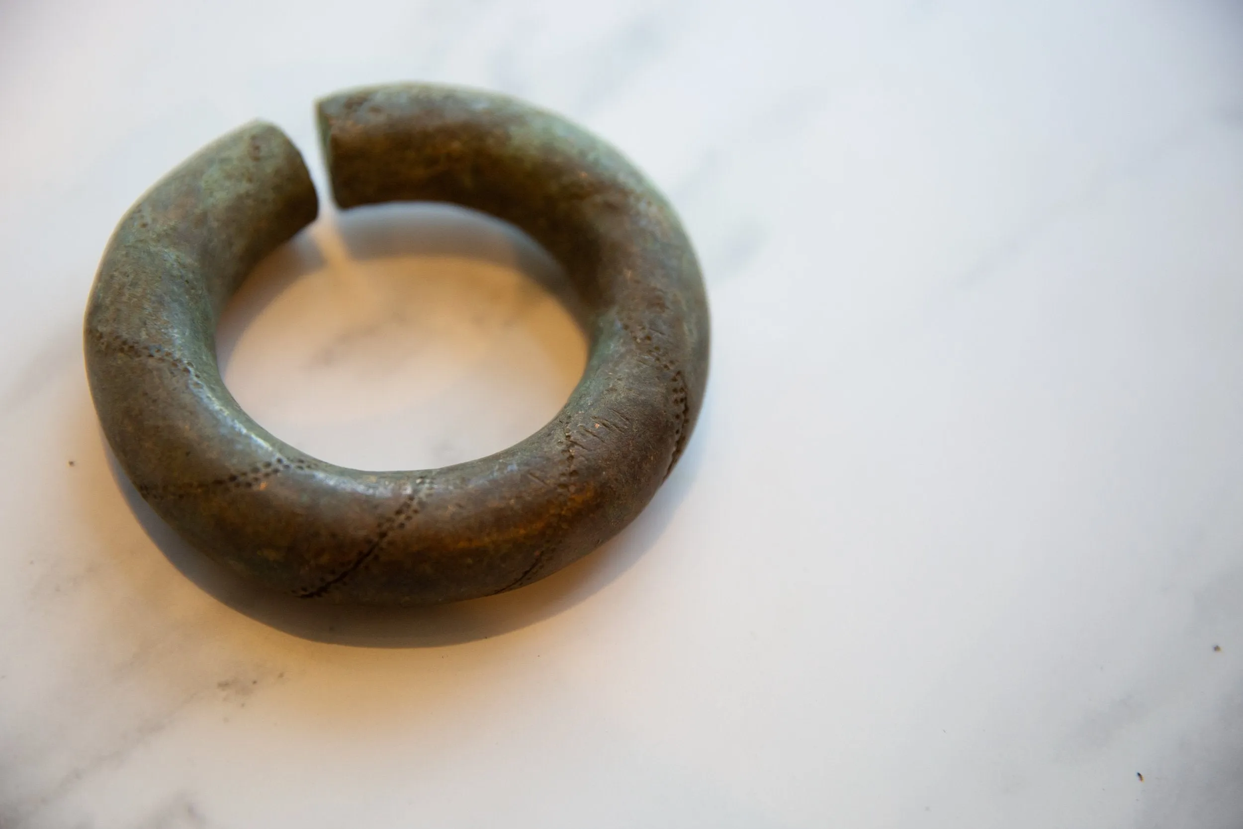 Antique African Oxidized Copper and Bronze Barber Pole Design Bracelet