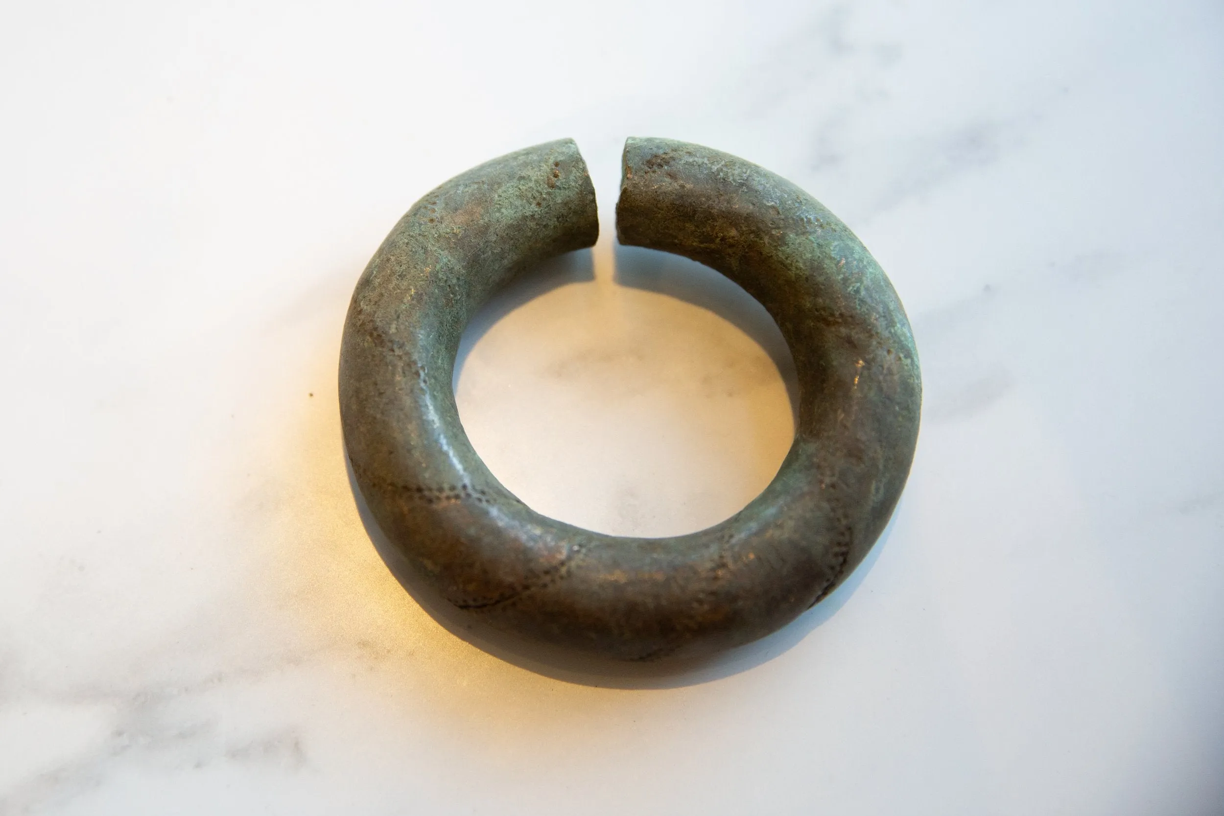 Antique African Oxidized Copper and Bronze Barber Pole Design Bracelet