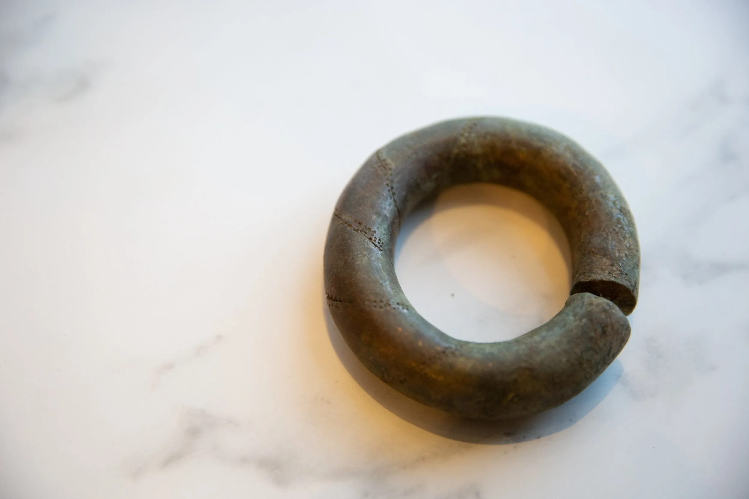 Antique African Oxidized Copper and Bronze Barber Pole Design Bracelet