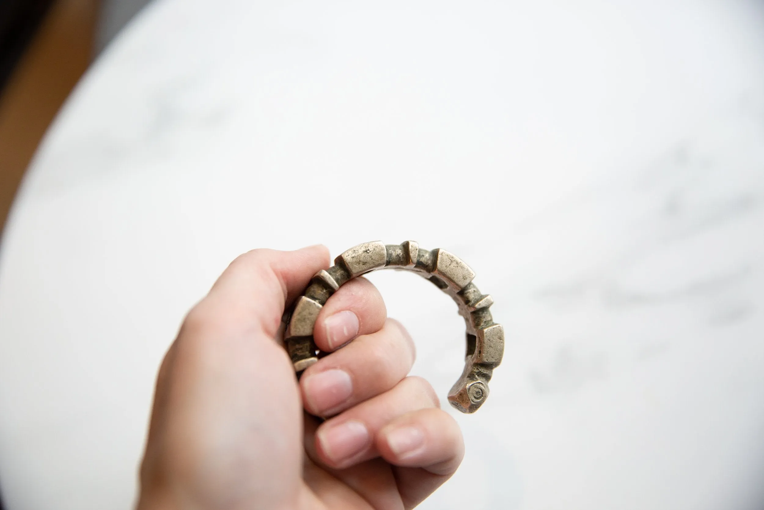 Antique African Silver Geometric Design Bracelet
