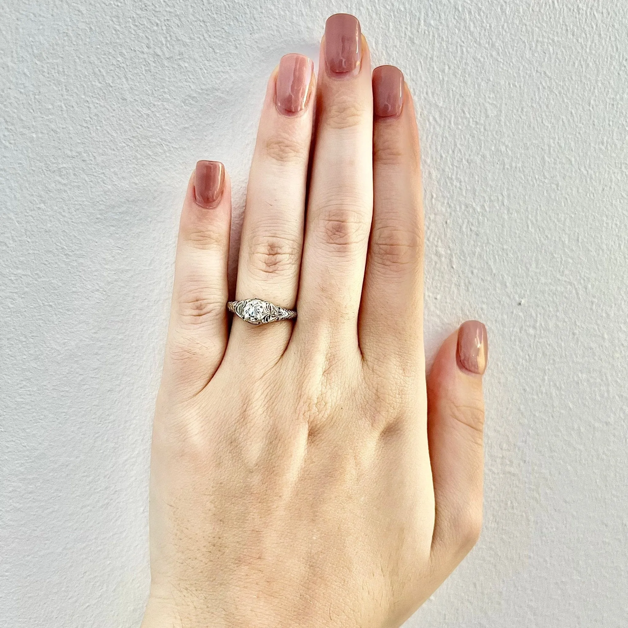 Antique Art Deco Handcrafted 18 Karat White Gold 0.50 Carat Old European Diamond Solitaire Engagement Ring