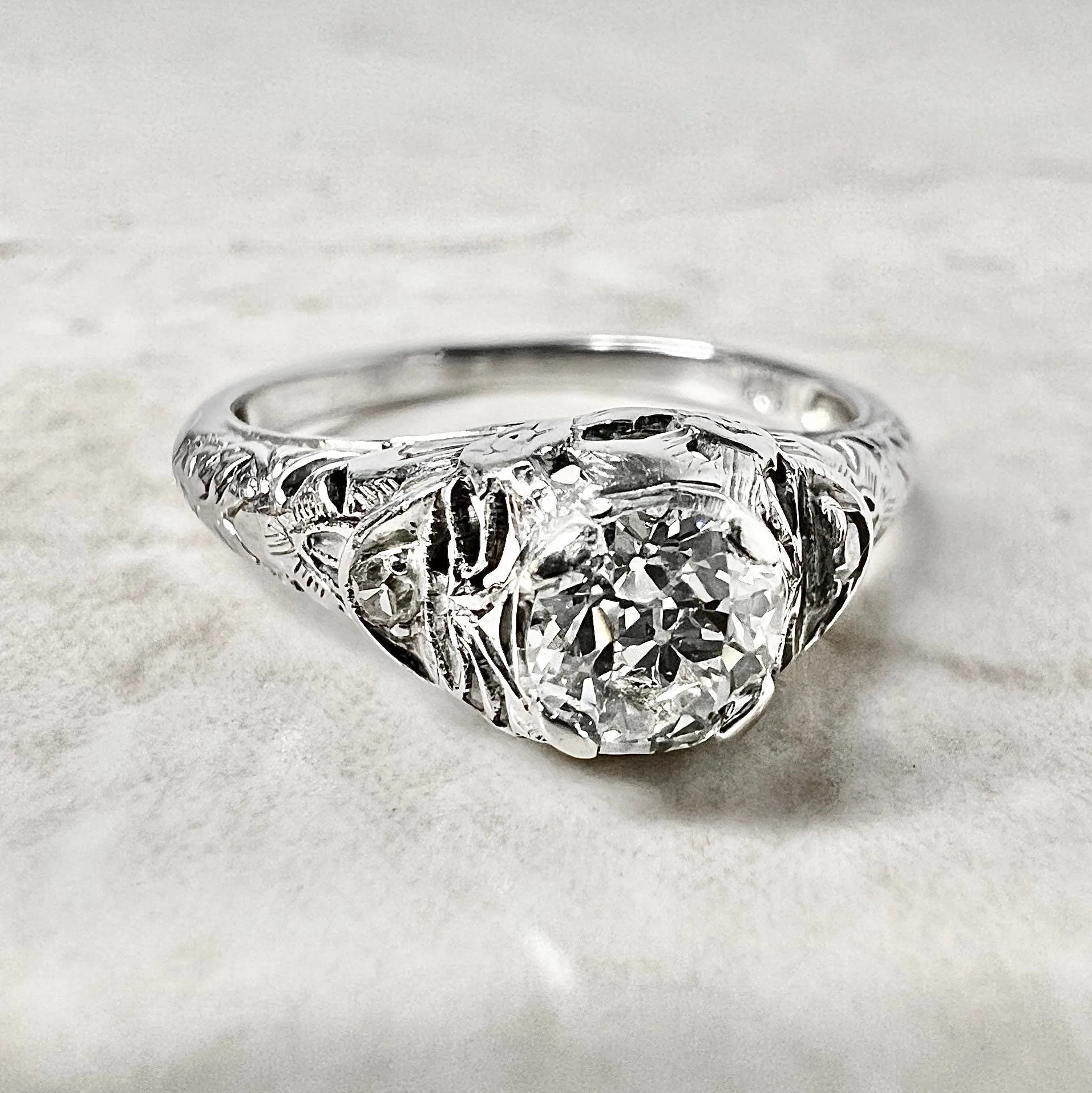 Antique Art Deco Handcrafted 18 Karat White Gold 0.50 Carat Old European Diamond Solitaire Engagement Ring