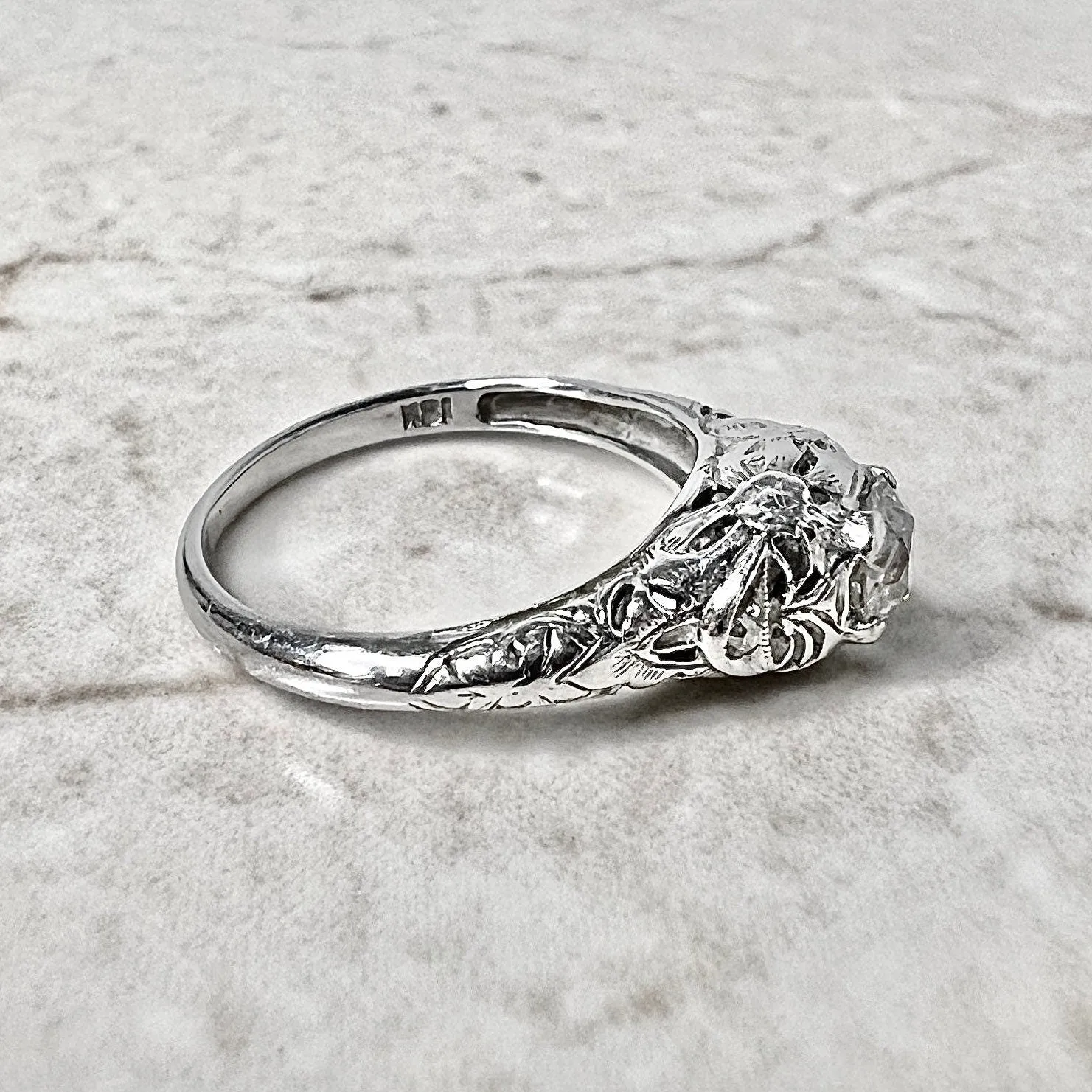 Antique Art Deco Handcrafted 18 Karat White Gold 0.50 Carat Old European Diamond Solitaire Engagement Ring