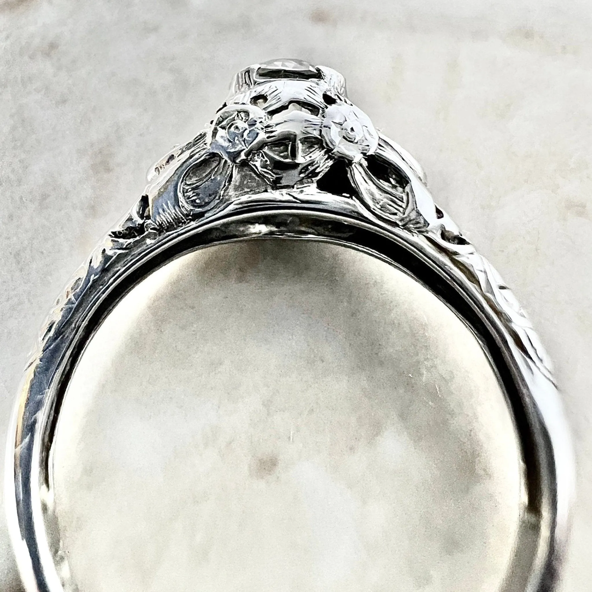 Antique Art Deco Handcrafted 18 Karat White Gold 0.50 Carat Old European Diamond Solitaire Engagement Ring