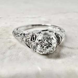 Antique Art Deco Handcrafted 18 Karat White Gold 0.50 Carat Old European Diamond Solitaire Engagement Ring