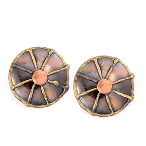 ANTIQUE LOOK GOLD AND ROSE GOLD OXIDISED ROUND STUD EARRING #FW-E126-TRI (SHCA6)