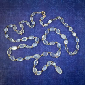 Antique Victorian Lariat Moonstone Necklace Circa 1900