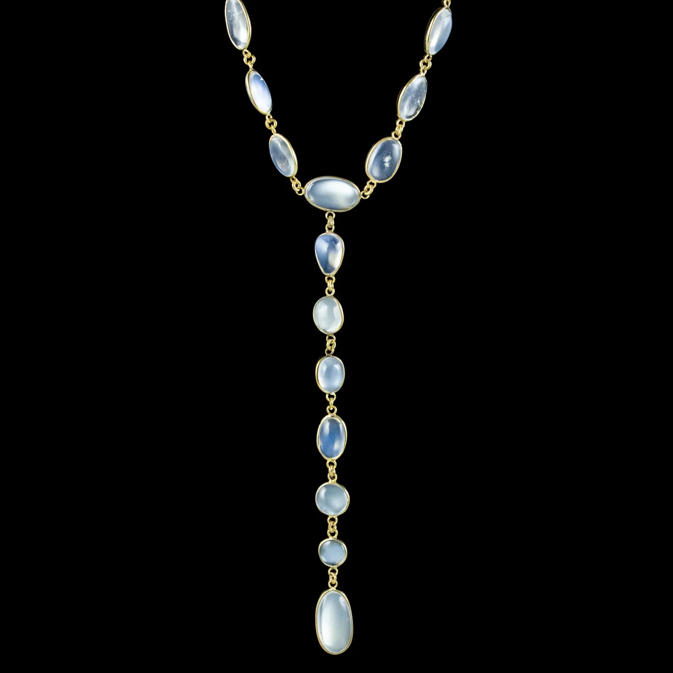 Antique Victorian Lariat Moonstone Necklace Circa 1900