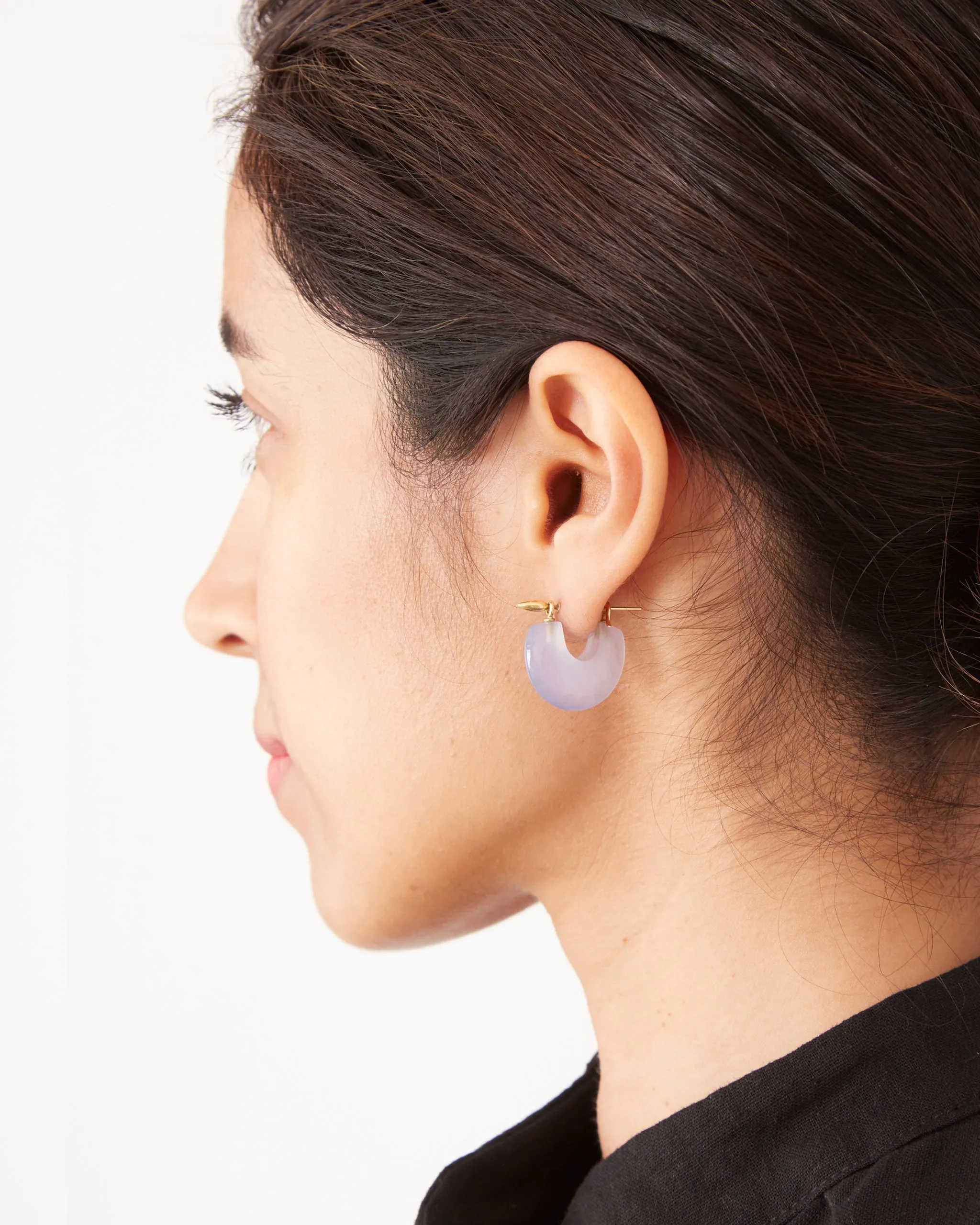 Arch Earrings in Blue Chalcedony/Gold