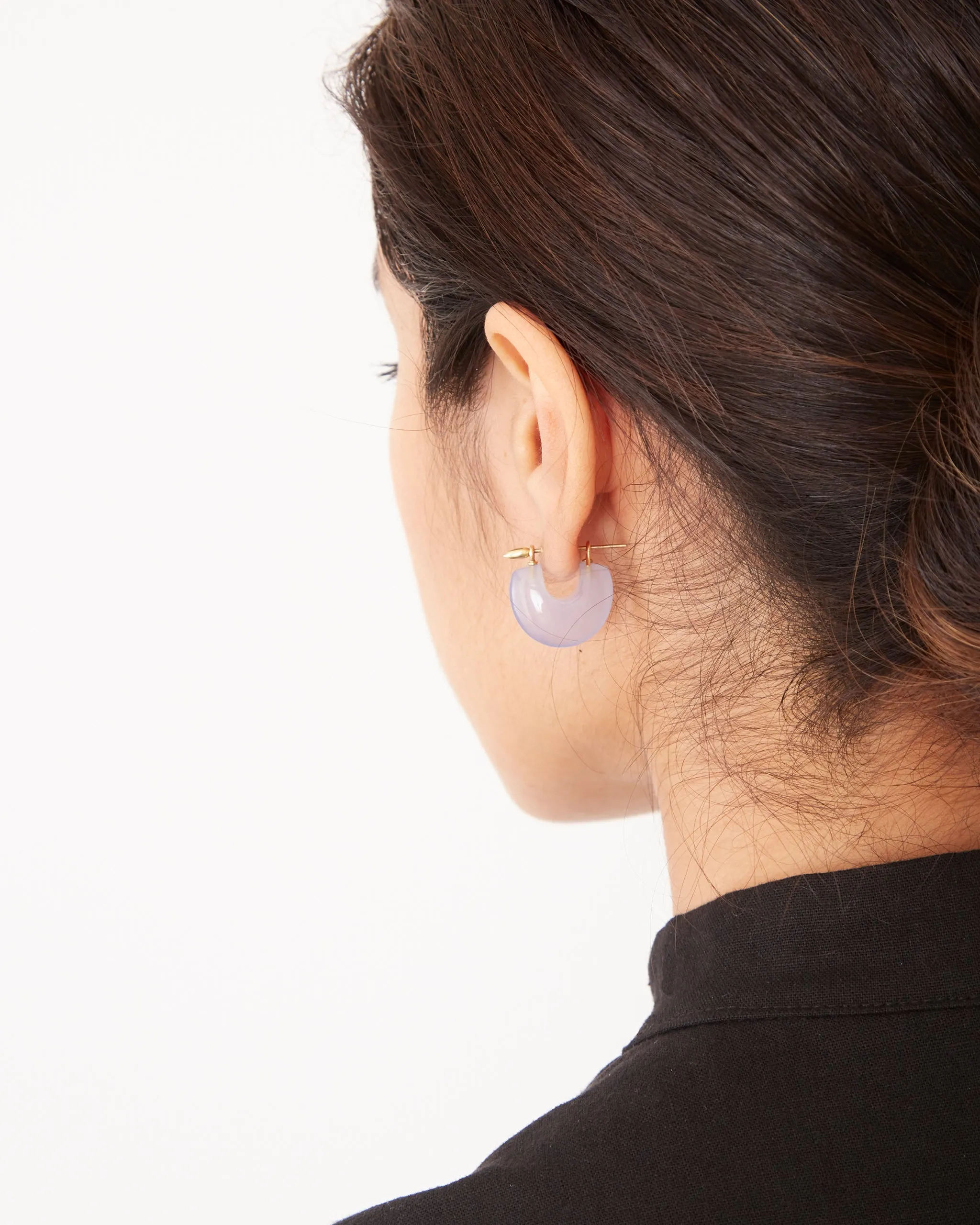 Arch Earrings in Blue Chalcedony/Gold