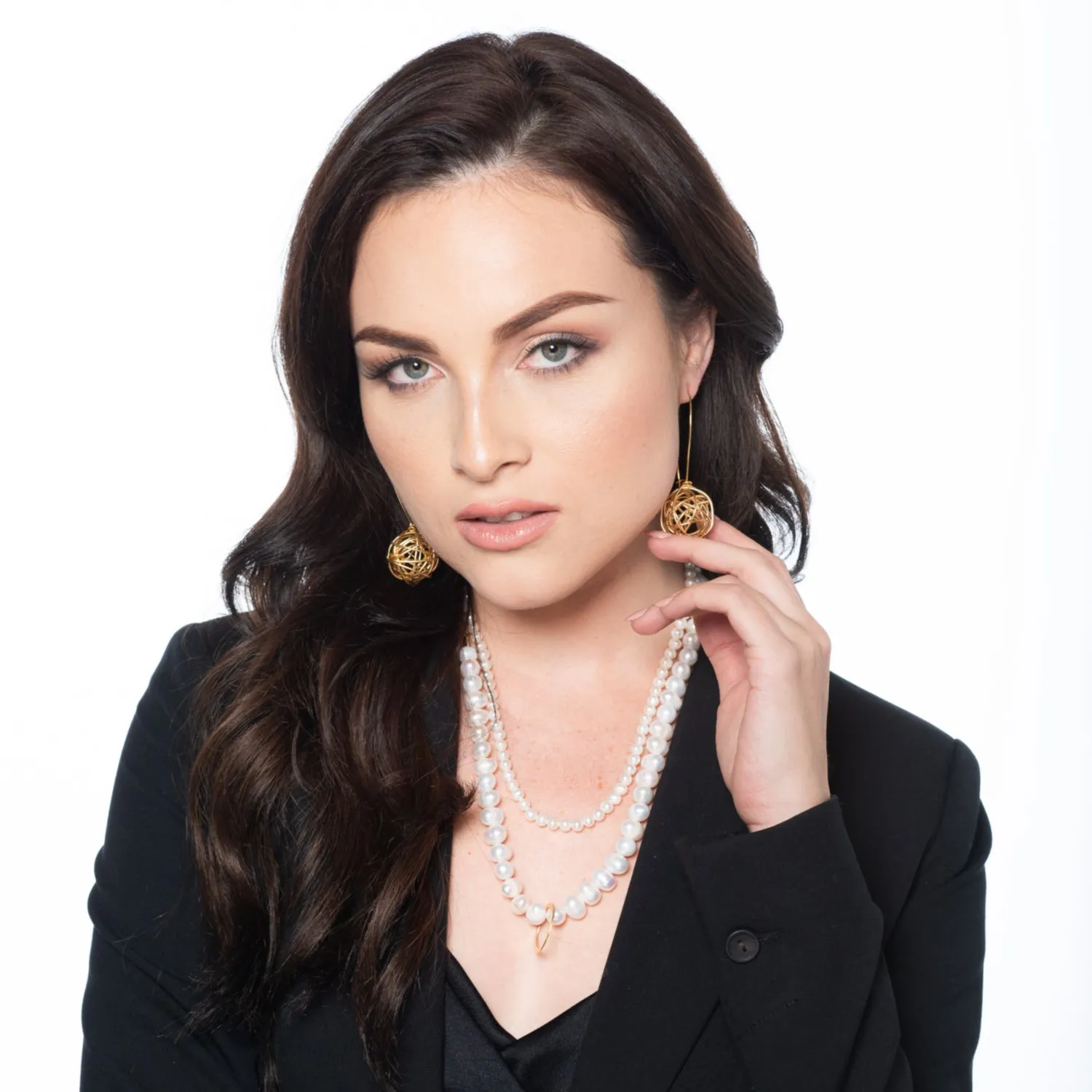 Ariana 24K Gold wire ball dangle earrings.
