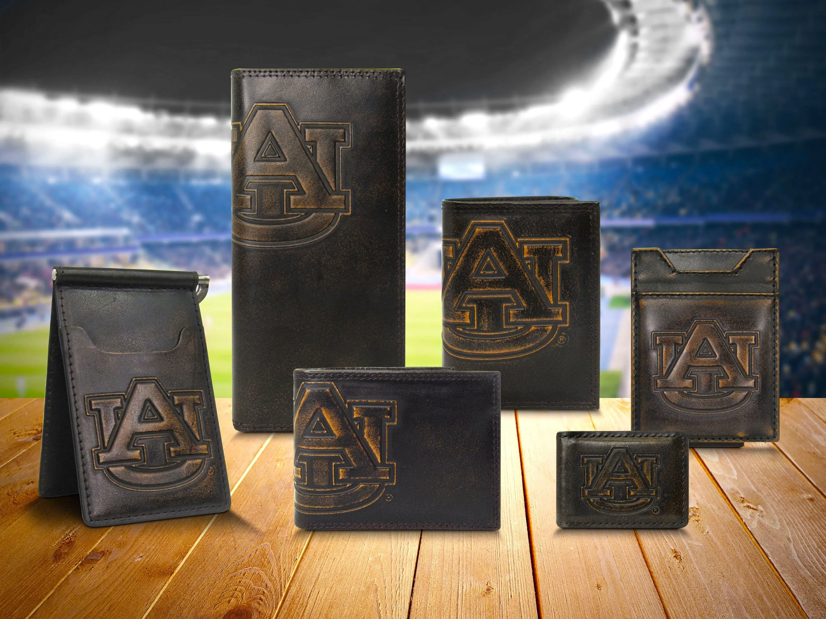 Auburn Tigers Men's Collegiate Valet Tray, Catch-all, Desk Organizer, Nightstand Tray. Brown Burnished Full Grain Leather Finish.