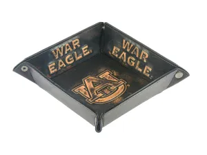 Auburn Tigers Men's Collegiate Valet Tray, Catch-all, Desk Organizer, Nightstand Tray. Brown Burnished Full Grain Leather Finish.