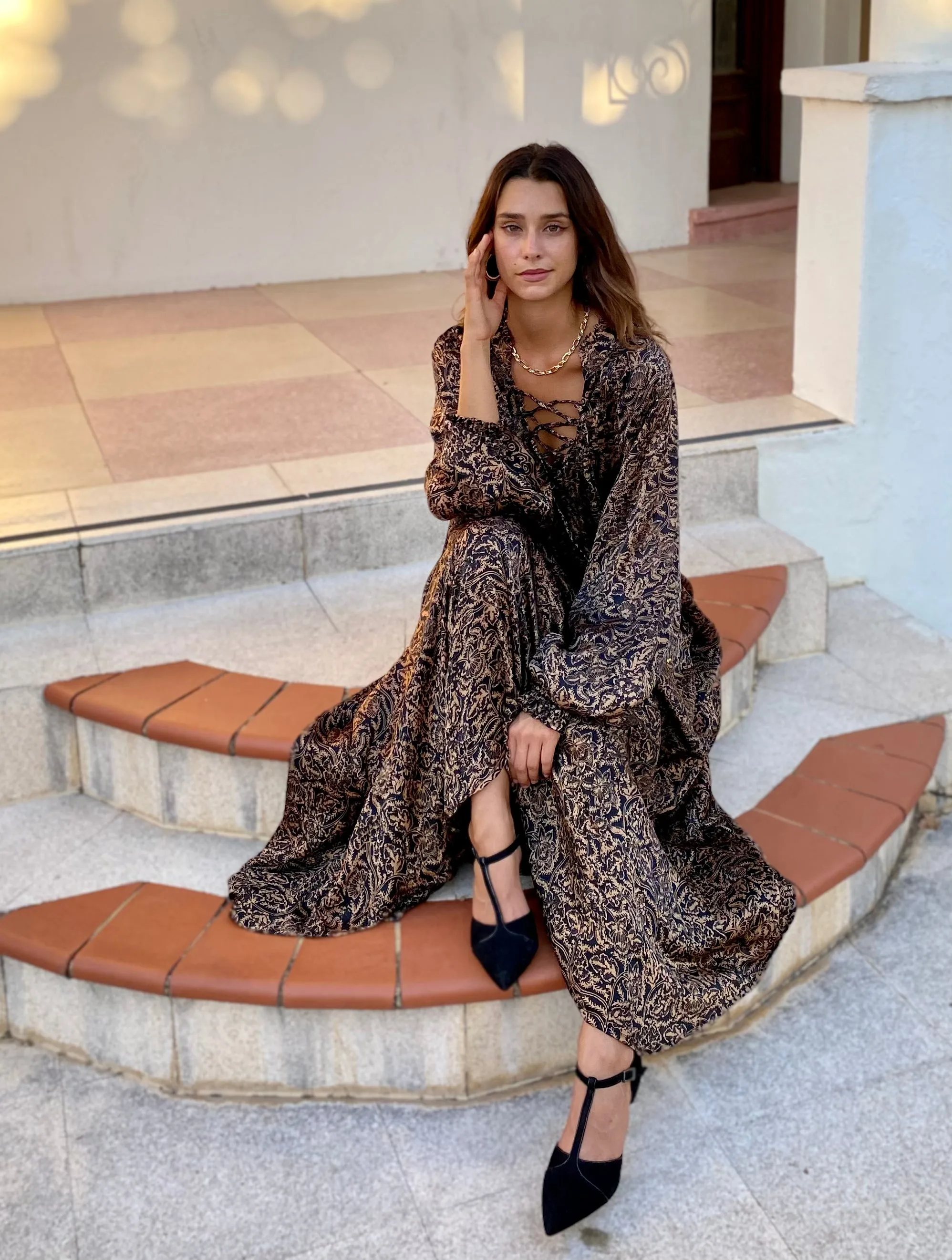 Azrou Silk Dress - Starry Night Silk