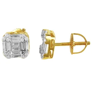Baguette Designer Sterling Silver Square Stud Screw Back Earrings